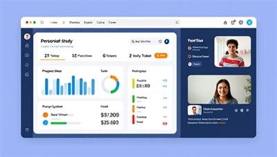 An AI-powered tutoring platform interface displaying personalized study recommendations, progress trackers, and virtual study sessions between students and tutors, creating a seamless and effective learning experience through GeniusGuidance.