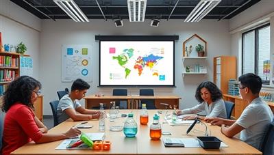 A dynamic virtual classroom setting with engaging STEM visuals, interactive learning tools, and enthusiastic tutors guiding students through hands-on experiments and problem-solving activities, creating a stimulating and educational environment.