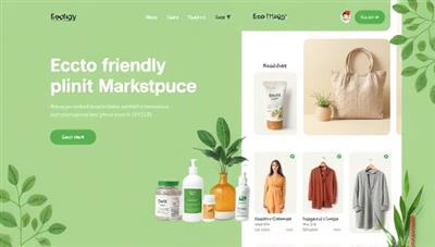 An aesthetically pleasing online marketplace interface showcasing a variety of eco-friendly products, including reusable items, organic skincare, and sustainable fashion, with green accents and natural elements to convey a sense of eco-consciousness and style.