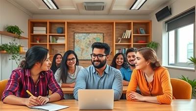 A dynamic virtual classroom setting with a diverse group of students engaging with a passionate language tutor, highlighting the interactive and immersive learning experience offered by LingoLeap.