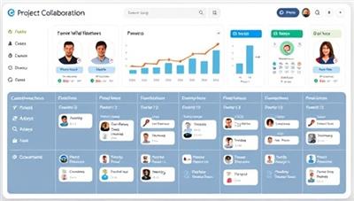 An interactive project collaboration dashboard displaying team members, project milestones, and shared documents, creating a virtual workspace for seamless communication and coordination in construction projects.