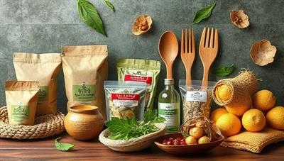 An artistic representation of various upcycled products such as biodegradable packaging, compostable utensils, and eco-friendly textiles made from agricultural waste, symbolizing the innovative and sustainable approach of EcoHarvest Innovations in waste upcycling.