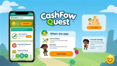 An engaging visual of the CashFlow Quest game app interface with colorful graphics, animated characters, and fun financial challenges, illustrating an immersive and educational gaming experience focused on financial literacy.