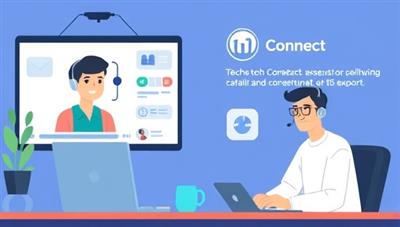 An illustration of a user connecting with a tech expert on TechSOS Connect platform, showing a virtual tech support session with screen-sharing capabilities, troubleshooting tools, and a satisfied customer, highlighting the convenience and reliability of remote tech assistance.
