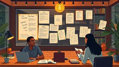 An artistic depiction of a virtual creative writing workshop on the WordCraft Oasis platform, featuring diverse writers sharing ideas, brainstorming story concepts, and receiving feedback from mentors in a collaborative and inspiring environment, symbolizing the creative energy and literary exploration within the writing community.