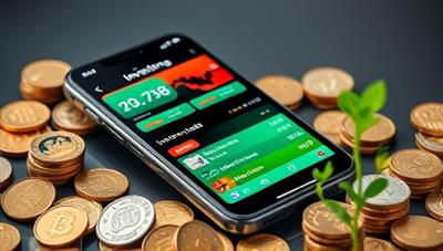 A sleek smartphone with a colorful investing app interface displaying real-time stock prices and investment options, surrounded by coins and plant sprouts symbolizing growth and financial literacy.