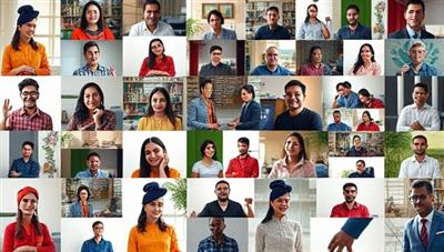 A vibrant digital mosaic showcasing diverse individuals exchanging skills and knowledge in a virtual setting, symbolizing the dynamic and collaborative nature of SkillSwapHub.
