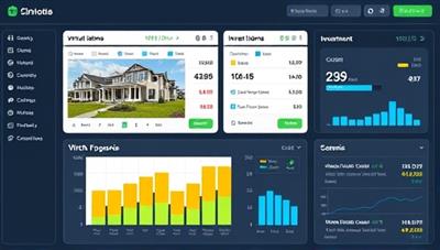 A dynamic and engaging digital interface displaying virtual property listings, financial calculations, and investment scenarios, with interactive charts and graphs illustrating potential returns and risk assessments, providing users with a comprehensive and immersive property investment simulation experience.
