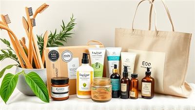 An eco-conscious lifestyle setting with a collection of beautifully arranged sustainable products like bamboo toothbrushes, organic skincare items, and reusable shopping bags, showcasing the variety and appeal of the subscription boxes.