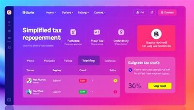 An engaging software interface mockup showcasing simplified tax reporting features, intuitive navigation, and personalized tax-saving suggestions tailored for freelancers, with vibrant colors and modern design elements, reflecting efficiency and ease of use.