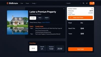 An online auction interface displaying a live bidding session for a premium property, with real-time bid updates, property details, and a countdown timer, creating a sense of urgency and excitement for participants on the BidEstate Auctions platform.
