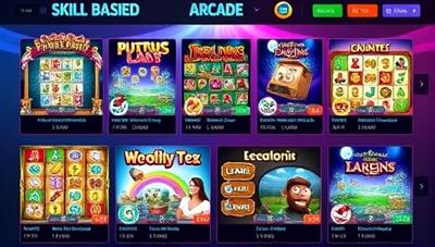 A vibrant and engaging game interface showcasing diverse skill-based arcade games with colorful graphics, challenging puzzles, and enticing cash prize rewards, inviting players into a world of interactive and rewarding online casino gaming experiences.