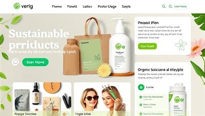 An online marketplace homepage showcasing a variety of sustainable products, from reusable straws to organic skincare, with vibrant eco-friendly branding and testimonials from satisfied customers, promoting a greener lifestyle.