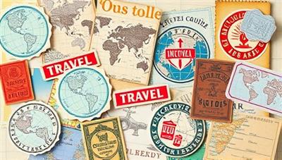 A visually appealing collage of travel destinations, passport stamps, and adventure-themed elements, evoking a sense of wanderlust and discovery.