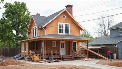 An image of a sturdy, fortified home being protected from a simulated natural disaster, showcasing the resilience and durability of ResilientBuild Solutions' retrofitting services, with reinforced structures and protective elements in place.