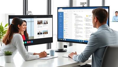 An image of a virtual workspace with a recruiter engaging in a video interview with a candidate on one screen, while screening resumes on another screen, demonstrating the efficiency and professionalism of the virtual recruiting concierge service.