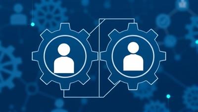 An illustration of interconnected gears symbolizing the seamless integration of AI technology in talent matching, with job seekers and companies represented on opposite sides, coming together in perfect alignment.
