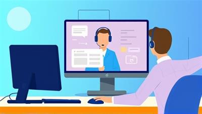 An illustrative representation of a remote tech support scenario, featuring a technician assisting a client via a video call, sharing screens to troubleshoot and resolve technical issues on a computer or device, demonstrating efficiency and expertise in remote assistance.