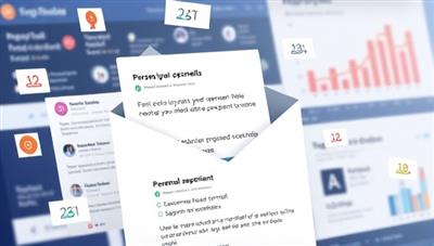 An animated visualization of a dynamic email inbox filled with personalized messages, offers, and recommendations tailored to individual recipient profiles, with a visualization of data analytics and customer segmentation in the background, symbolizing the personalized and data-driven nature of PersonaMail's email marketing platform.