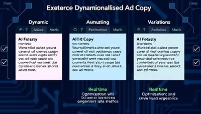 An AI interface displaying dynamic ad copy variations tailored to different audience segments, with real-time optimization based on engagement metrics, illustrating the adaptive and data-driven nature of the personalized ad copy service.