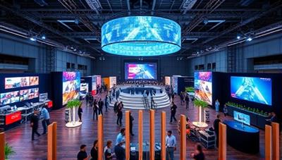 An immersive virtual event space with digital booths, interactive networking areas, and live stream stages, showcasing the versatility and creativity of virtual event planning services for engaging and memorable online experiences.