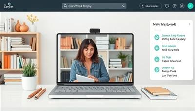An online platform interface featuring a virtual writing mentorship session with a mentor providing feedback and guidance to a writer, surrounded by a digital library of resources and writing tools, creating a supportive and enriching mentorship experience.