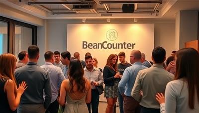 An image of a vibrant accounting social club event with professionals mingling, participating in a workshop, and sharing insights, showcasing a dynamic and collaborative atmosphere within the BeanCounter Society.