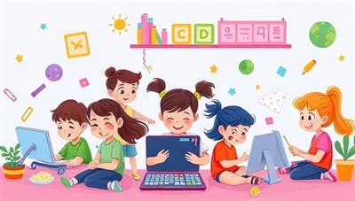 An imaginative and colorful digital illustration of children participating in various online workshops, each engaged in a different activity like coding, painting, and cooking, creating a vibrant and dynamic learning environment.