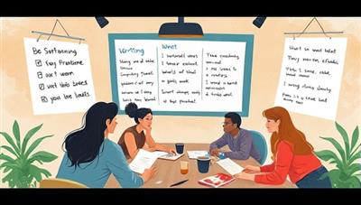 An artistic depiction of a virtual creative writing workshop session with participants engaged in brainstorming ideas, sharing feedback on writing pieces, and interacting with the workshop facilitator, creating a vibrant and collaborative writing environment.