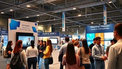 An image of a virtual internship fair with students interacting with employers through video calls, attending virtual booths, and exploring internship opportunities in a dynamic and immersive online environment, fostering connections and networking.