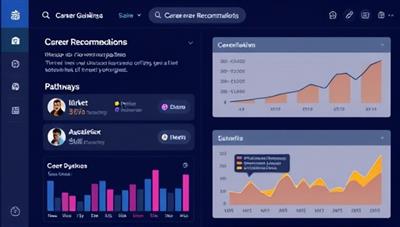 An AI interface displaying career recommendations and pathways for users, with interactive charts and visualizations illustrating market trends and skill requirements, showcasing the platform's data-driven approach to career guidance.