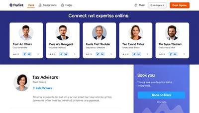 An interactive platform interface displaying profiles of tax advisors, client reviews, and booking options, showcasing the simplicity and convenience of connecting with tax experts online.