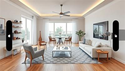 An augmented reality visualization of a living room design, where virtual furniture and decor elements seamlessly blend with the physical space, showcasing the transformative power of AR technology in home design.