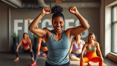 A dynamic image of a virtual fitness trainer leading an online workout session with participants from around the world, showcasing diversity and energy in a virtual fitness community.