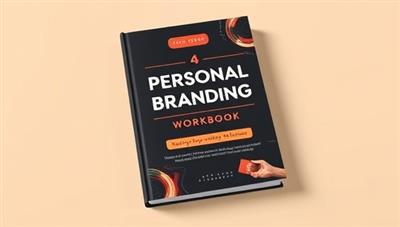 An elegant and sleek mockup of a personal branding workbook cover featuring modern typography, brand colors, and symbolic imagery related to storytelling and self-discovery, conveying a sense of professionalism and personal growth for the users.