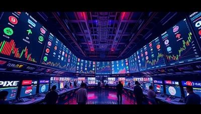 An immersive digital artwork showcasing a vibrant and dynamic cryptocurrency trading floor, with digital screens displaying various crypto assets, trading charts, and users engaging in transactions, reflecting the fast-paced and exciting nature of the digital currency exchange hub.