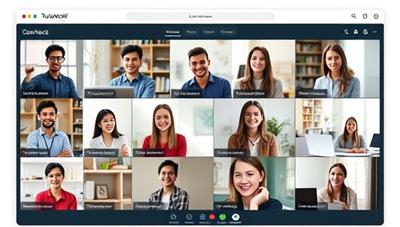 An online platform interface showcasing a diverse group of students and tutors connecting from different parts of the world through video calls, engaging in interactive learning sessions, highlighting the global reach and personalized nature of TutorWorld Connect.