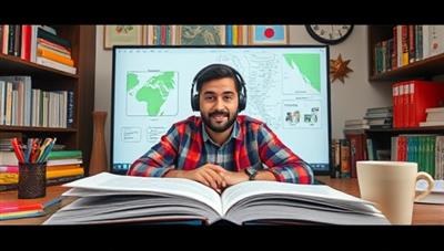 An engaging virtual language lesson in progress, with a tutor and student interacting through a video call, surrounded by language textbooks and cultural artifacts, creating a vibrant and immersive learning environment that sparks curiosity and motivation.