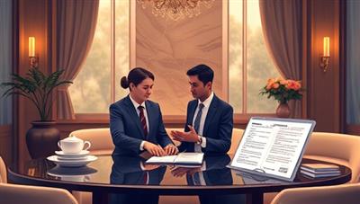 An elegant and sophisticated digital illustration depicting a virtual insurance concierge assisting a client in a luxurious setting, surrounded by insurance policy documents and a seamless online consultation interface, conveying a seamless and premium insurance experience.