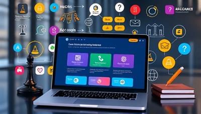 An online learning environment depicted with colorful graphics of legal symbols and compliance icons, showcasing a user-friendly interface with interactive course modules and quizzes, inviting learners to explore and enhance their legal knowledge in a dynamic setting.
