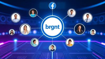 A sleek, futuristic interface showing a brand logo connecting with multiple influencer profiles, symbolizing seamless matchmaking and partnership opportunities.