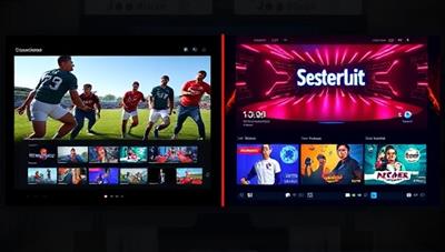 A split-screen image showing a standard stream layout on one side and a professionally designed stream layout with animated overlays, branded graphics, and engaging elements on the other side, highlighting the visual enhancement and professionalism of the streaming production service.