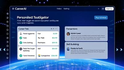An engaging and futuristic interface of the CareerAI Navigator platform displaying personalized career suggestions and skill-building recommendations for users, symbolizing empowerment and professional growth through AI-driven guidance.