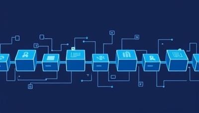 An illustrative image showing a chain of interconnected blocks representing a secure and transparent audit trail, with financial data flowing through the blockchain network, symbolizing trust and integrity in financial record-keeping.