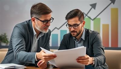 An inspirational image of a coach guiding a client through a financial plan, with visuals of growth, progress, and financial stability represented in the background, evoking a sense of empowerment and achievement.