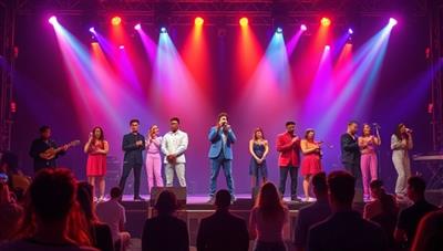 A vibrant digital stage with a diverse lineup of performers from different cultures and backgrounds, showcasing their talents to a virtual audience worldwide, creating a dynamic and inclusive entertainment environment.