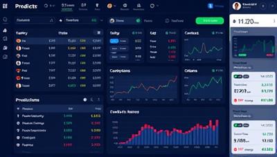 A digital prediction marketplace interface displaying a variety of prediction categories and contracts available for trading, with interactive charts and statistics showing user predictions and outcomes, illustrating the dynamic and decentralized nature of PredictPro Exchange's peer-to-peer prediction marketplace.