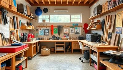 A virtual workshop studio filled with tools, materials, and creative projects in progress, showcasing a vibrant and inspirational space for DIY enthusiasts to learn and create from the comfort of their homes.