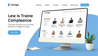 An engaging online training platform design featuring interactive legal compliance courses with quizzes, videos, and downloadable resources, tailored for businesses and professionals seeking convenient and effective compliance training solutions, emphasizing knowledge and expertise in legal regulations.