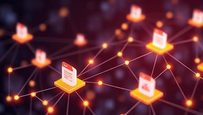 An engaging digital illustration of a blockchain network connecting invoices to investors seamlessly, with secure transaction nodes and digital signatures, symbolizing trust, efficiency, and financial empowerment through technology.